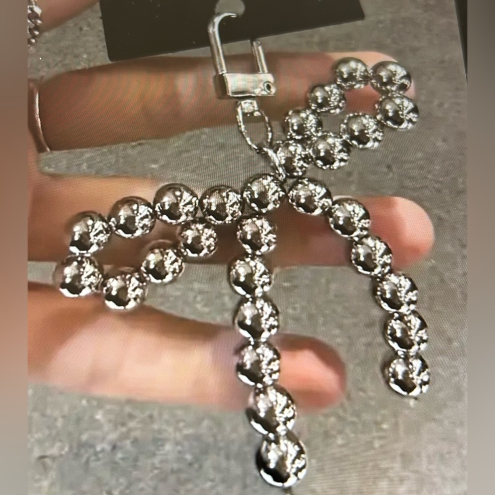 Silver Beaded Bow BAG CHARM, Keychain, Phone Charm 🎀